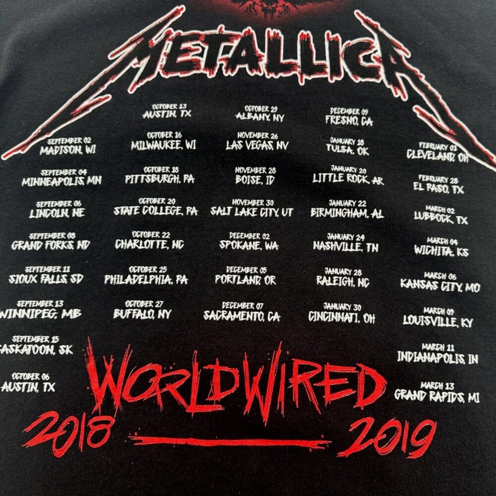 Metallica T Shirt Mens Large Black World Wired Tour 2018 2019 Concert Skull Tee - Picture 7 of 9